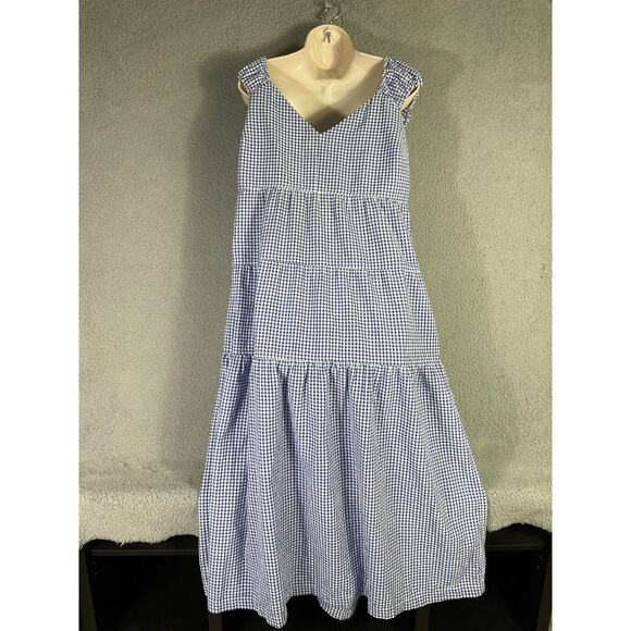 Old Navy Blue Gingham Smocked Tiered Maxi Dress Women’s Large Cottagecore - Picture 10 of 11